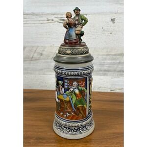 Gerz West Germany Lidded Musical Beer Stein with Pewter‎ Lid 1950's  10"